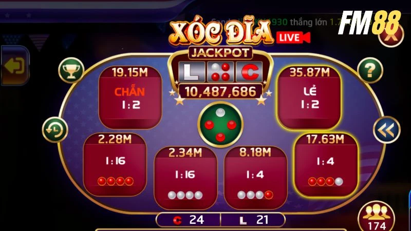 Bàn chơi Xóc Đĩa livestream hiển thị rõ ràng các cửa bet anh em có thể đặt cược