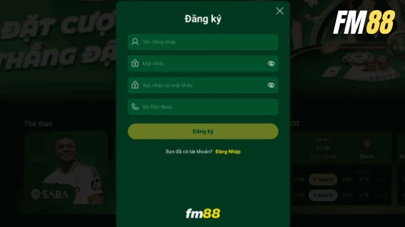 Biểu mẫu register được nhà cái gói gọn trong 3 trường thông tin cơ bản nhất