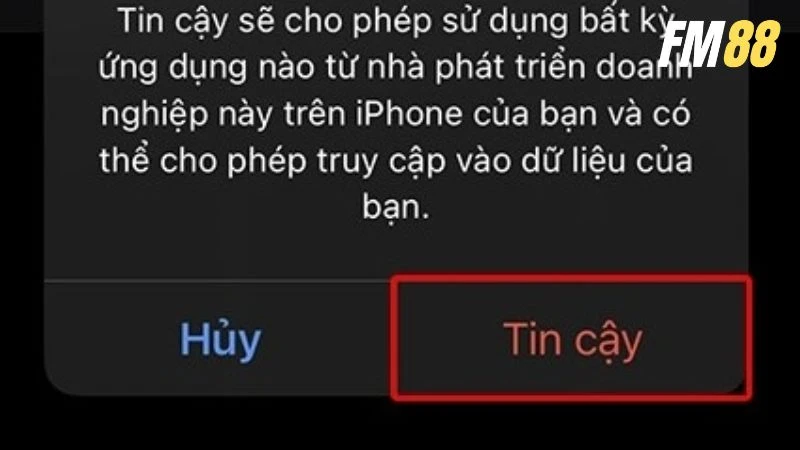 iPhone sẽ yêu cầu bạn cấp quyền tin cậy cho app chơi game của chúng tôi khi set up