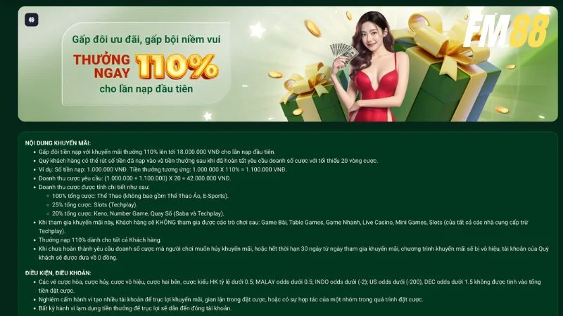 Nhà cái tặng quà thưởng lên tới 110% số tiền bet thủ gửi vào ví game cá nhân